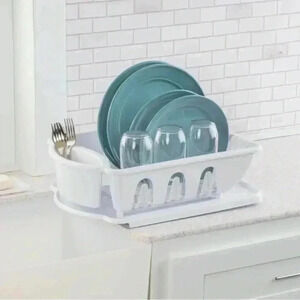 JOEY'Z Heavy Duty Hard Plastic with Dish Rack & Attached Drainboard Cup Holders